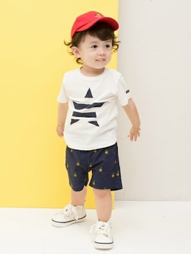 「petit main（プティマイン）のアイテム（キャップ）」を使った、petit　main・b-roomさん（キッズ・87cm）の夏コーディネート