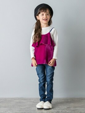 「petit main（プティマイン）のアイテム（ハンチング/ベレー帽）」を使った、petit　main・b-roomさん（キッズ・116cm）の夏コーディネート