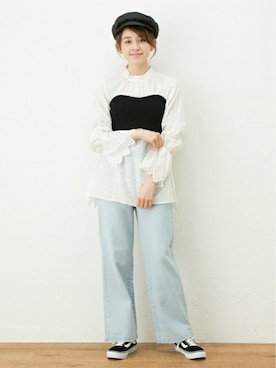 「ビスチェ×デニム」｜petit　main・b-roomさん（レディース・165cm）の冬コーディネート