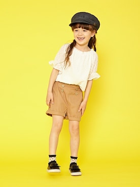 「キュロット」｜「アイテム（キャップ）」を使った、petit　main・b-roomさん（キッズ・113cm）の秋コーディネート