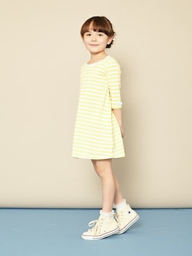 「ボーダーワンピース」｜petit　main・b-roomさん（キッズ・113cm）の秋コーディネート