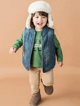 「petit main（プティマイン）のアイテム（キャップ）」を使った、petit　main・b-roomさん（キッズ・95cm）の秋コーディネート