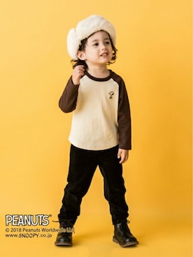 「petit main（プティマイン）のアイテム（キャップ）」を使った、petit　main・b-roomさん（キッズ・95cm）の秋コーディネート