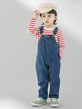 「petit main（プティマイン）のアイテム（オールインワン・サロペット）」を使った、petit　main・b-roomさん（キッズ・95cm）の冬コーディネート