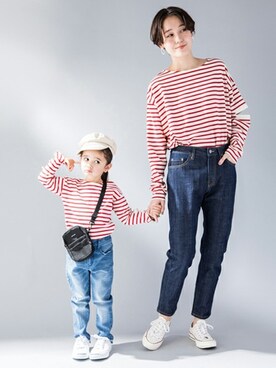 「petit main（プティマイン）のアイテム（キャスケット）」を使った、petit　main・b-roomさん（キッズ・96cm）の冬コーディネート