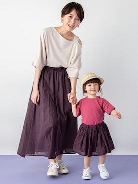 「petit main（プティマイン）のアイテム（キャップ）」を使った、petit　main・b-roomさん（キッズ・93cm）の春コーディネート