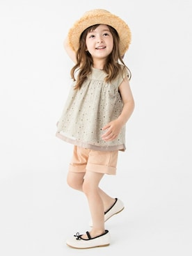 「petit main（プティマイン）のアイテム（バレエシューズ）」を使った、petit　main・b-roomさん（キッズ・96cm）の夏コーディネート