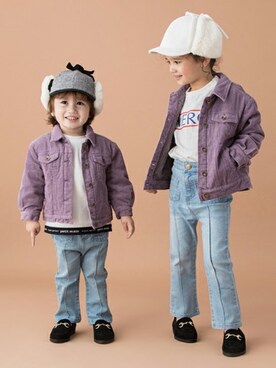 「petit main（プティマイン）のアイテム（デニムジャケット）」を使った、petit　main・b-roomさん（キッズ・106cm）の夏コーディネート