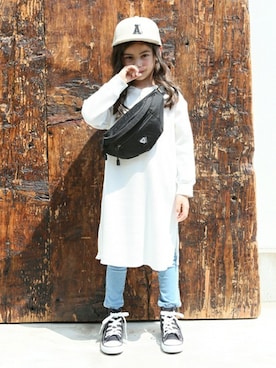 「ワッフルワンピース」｜petit　main・b-roomさん（キッズ・113cm）の夏コーディネート