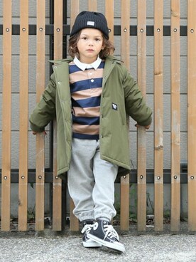 「ラガーシャツ」｜「アイテム（ブルゾン）」を使った、petit　main・b-roomさん（キッズ・105cm）の秋コーディネート