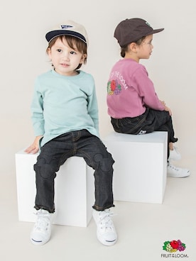 「petit main（プティマイン）のアイテム（キャップ）」を使った、petit　main・b-roomさん（キッズ・88cm）の秋コーディネート