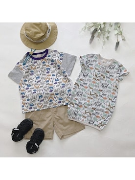 「アイテム（ロンパース、パープル系）」を使った、petit　main・b-roomさん（キッズ・100cm）の夏コーディネート