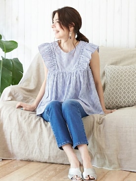 「petit main LIEN（プティマインリアン）のアイテム」を使った、petit　main・b-roomさん（レディース・163cm）の夏コーディネート