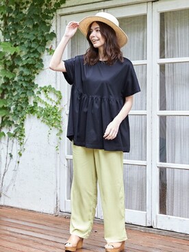 「petit main LIEN（プティマインリアン）のアイテム」を使った、petit　main・b-roomさん（レディース・163cm）の夏コーディネート