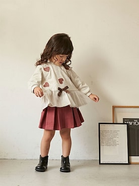 「petit main（プティマイン）のアイテム（ブーツ）」を使った、petit　main・b-roomさん（キッズ・90cm）の秋コーディネート