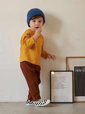 「petit main（プティマイン）のアイテム（ニットキャップ/ビーニー）」を使った、petit　main・b-roomさん（キッズ・88cm）の秋コーディネート