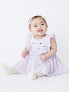 「アイテム（ロンパース、パープル系）」を使った、petit　main・b-roomさん（キッズ・62cm）の春コーディネート