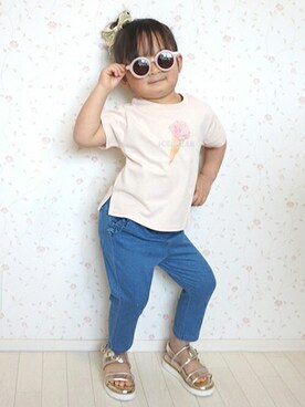 「petit main（プティマイン）のアイテム（バレッタ/ヘアクリップ）」を使った、petit　main・b-roomさん（キッズ・94cm）の春コーディネート