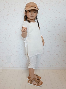 「petit main（プティマイン）のアイテム（キャップ）」を使った、petit　main・b-roomさん（キッズ・95cm）の春コーディネート
