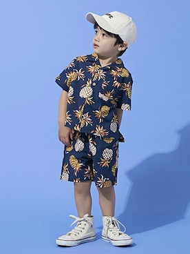 「petit main（プティマイン）のアイテム（キャップ）」を使った、petit　main・b-roomさん（キッズ・95cm）の春コーディネート
