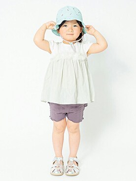 「petit main（プティマイン）のアイテム（トップス）」を使った、petit　main・b-roomさん（キッズ・96cm）の夏コーディネート
