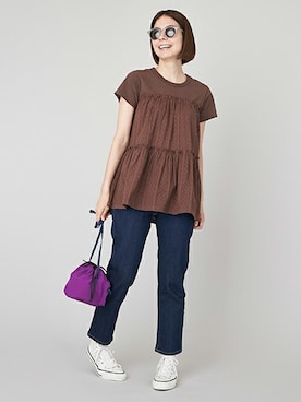 「petit main LIEN（プティマインリアン）のアイテム」を使った、petit　main・b-roomさん（レディース・163cm）の夏コーディネート