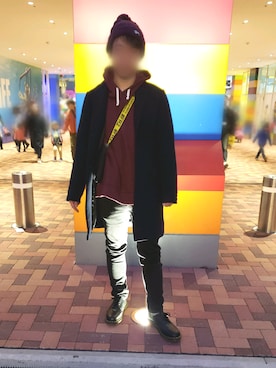 「FR2」｜「アイテム（チェスターコート）」を使った、れいさん（メンズ・168cm）の冬コーディネート