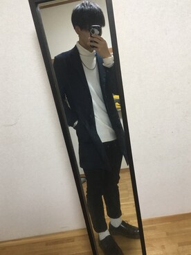 「アイテム（チェスターコート、ブルー系）」を使った、レンタさん（メンズ・172cm）の冬コーディネート