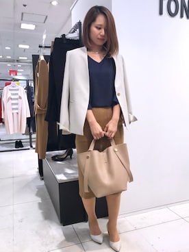 「outfit」｜「アイテム（ノーカラージャケット）」を使った、ASAIさん（レディース・162cm）の冬コーディネート