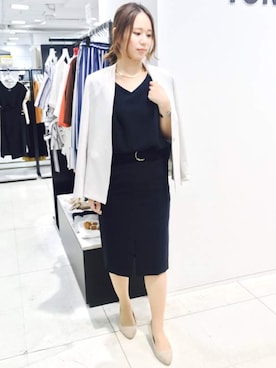 「ノーカラージャケット」｜「アイテム（アクセサリー）」を使った、ASAIさん（レディース・162cm）の夏コーディネート