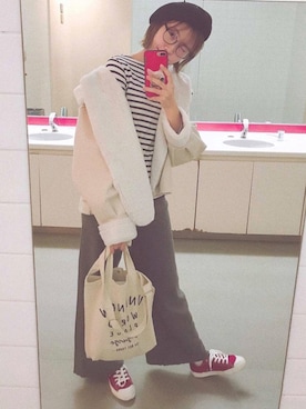 「MUJI」｜「アイテム（ブルゾン）」を使った、ようさん（レディース・167cm）の春コーディネート