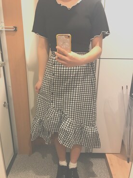 natsukiさんの「ギンガムチェックフリルマーメイドスカート」を使ったコーディネート