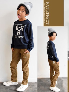 「SHUSHU（シュシュ）のアイテム（パンツ）」を使った、toiさん（キッズ・130cm）の秋コーディネート