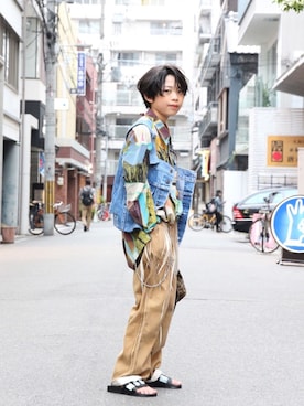 「MSGM（エムエスジーエム）のアイテム（サンダル）」を使った、toiさん（キッズ・140cm）の夏コーディネート