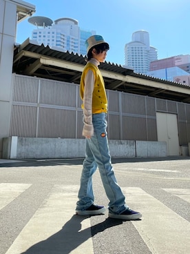 「The animals observatory（ジ・アニマルズ・オブザーバトリー）のアイテム（帽子）」を使った、toiさん（キッズ・150cm）の春コーディネート
