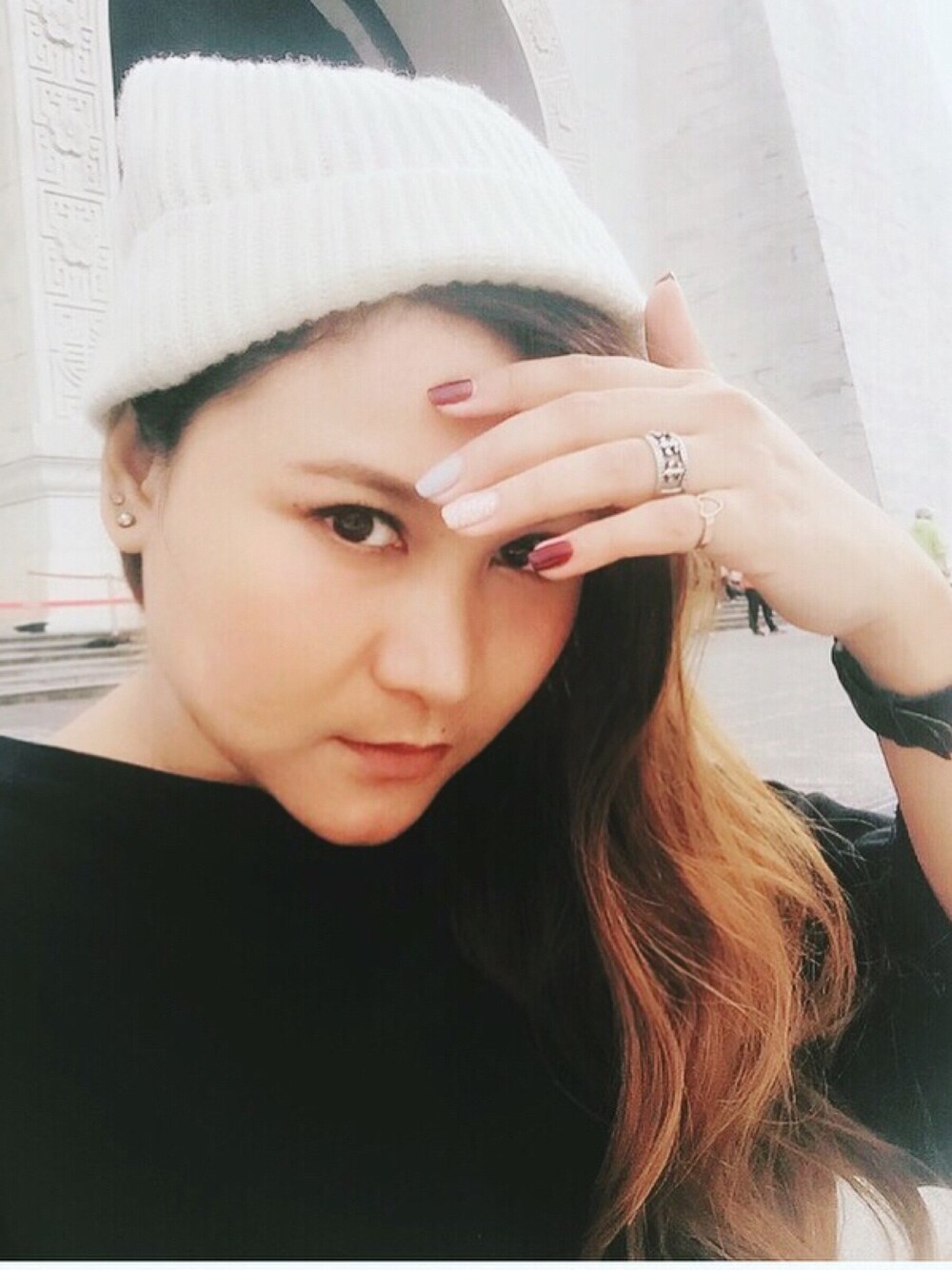 「ニット、beanie、Accessories、casual、TOPSHOP、ＨＭ、murua、冬コーデ、travel、traveloutfit」｜「H&Mのアイテム（ニットキャップ/ビーニー、ホワイト系）」を使った、Cocoさん（レディース・165cm）の冬コーディネートの1枚目の写真