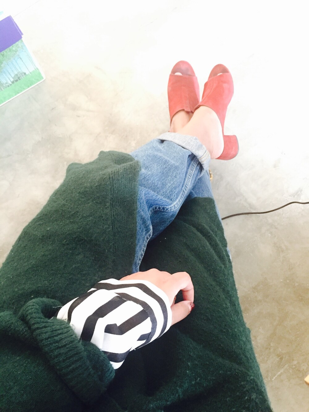 「stripe、ootd、casual、style works、STYLE、working style、夏コーデ、ZARA、GU、outfit」｜「ZARAのアイテム（サンダル、レッド系）」を使った、Cocoさん（レディース・165cm）の夏コーディネートの1枚目の写真
