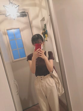 「UNIQLO（ユニクロ）のスーピマコットンリブクルーネックT（半袖）（Tシャツ/カットソー）」を使った、mmmmumemoさん（レディース・163cm）の夏コーディネート
