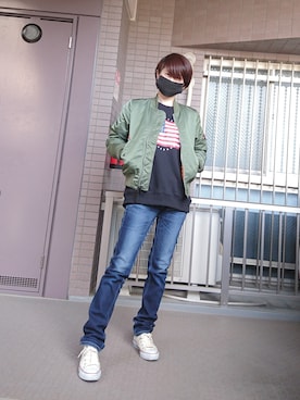 「星条旗」｜「アイテム（MA-1）」を使った、Naoさん（メンズ・158cm）の春コーディネート