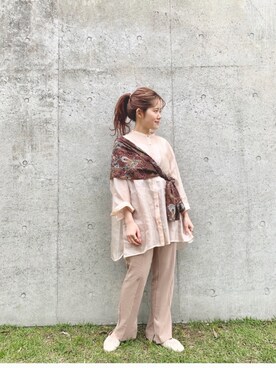 「Kastane（カスタネ）のレーヨンスラックスパンツ３（スラックス）」を使った、gumiさん（レディース・156cm）の春コーディネート