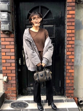 「LOWRYS FARM（ローリーズファーム）のストレッチヒールブーツ　851418（ブーツ）」を使った、みささん（レディース・162cm）の冬コーディネート