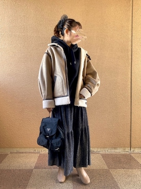 「シュシュ」｜「アイテム（ブルゾン）」を使った、みささん（レディース・162cm）の冬コーディネート