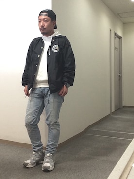 「メッシュキャップ」｜「アイテム（ナイロンジャケット）」を使った、よんさん（メンズ・166cm）の春コーディネート