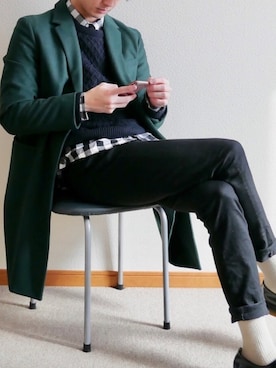 「ADAM ET ROPE'（アダムエロペ）のアイテム（チェスターコート）」を使った、かわさん（メンズ・182cm）の冬コーディネート