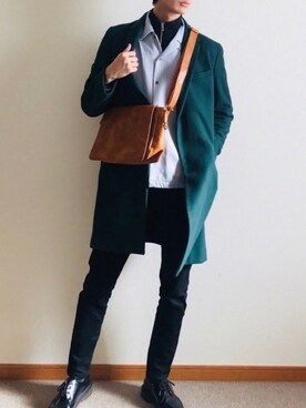 「ADAM ET ROPE'（アダムエロペ）のアイテム（チェスターコート）」を使った、かわさん（メンズ・182cm）の冬コーディネート