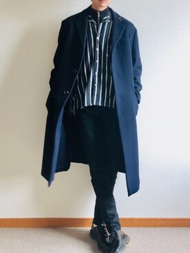 「Yohji Yamamoto（ヨウジヤマモト）のアイテム（チェスターコート）」を使った、かわさん（メンズ・182cm）の冬コーディネート