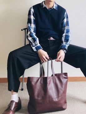 「アイテム（ベスト、ブルー系）」を使った、かわさん（メンズ・182cm）の夏コーディネート