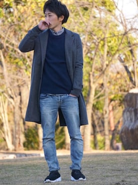 「DETAILS（ディテールズ）のアイテム（チェスターコート）」を使った、なかぢさん（メンズ・166cm）の冬コーディネート