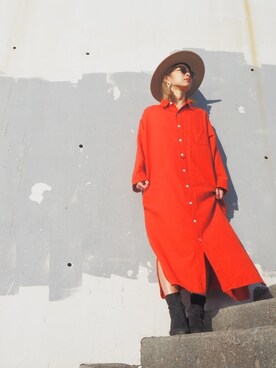 「BEAMS（ビームス）のアイテム（シャツワンピース）」を使った、tekutekuさん（レディース・162cm）の冬コーディネート