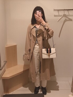 「お洒落さんと繋がりたい」｜「アイテム（トレンチコート）」を使った、🐹さん（レディース・163cm）の冬コーディネート